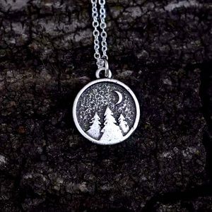 “Discovery” Forest Nature Moon Sky Silver Necklace